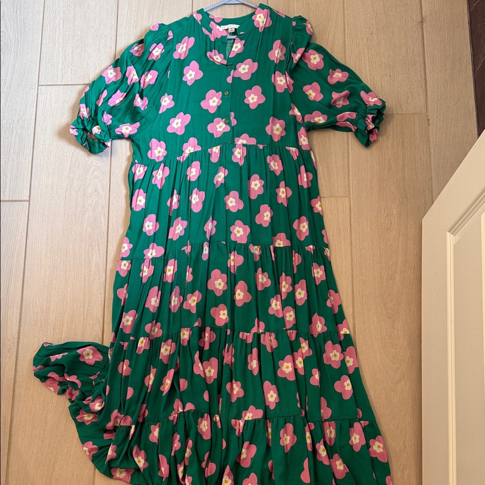 Karlie Green Dress with Pink Floral Design